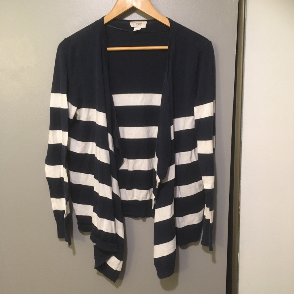 Ann Taylor LOFT striped waterfall open cardigan